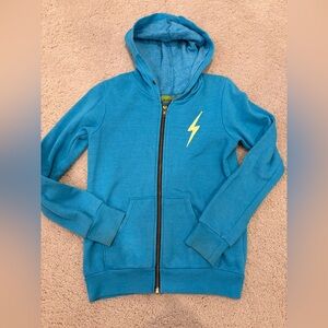 Aviator Nation Blue Hoodie with Yellow/light green Lightening Bolt, Kids Size 12
